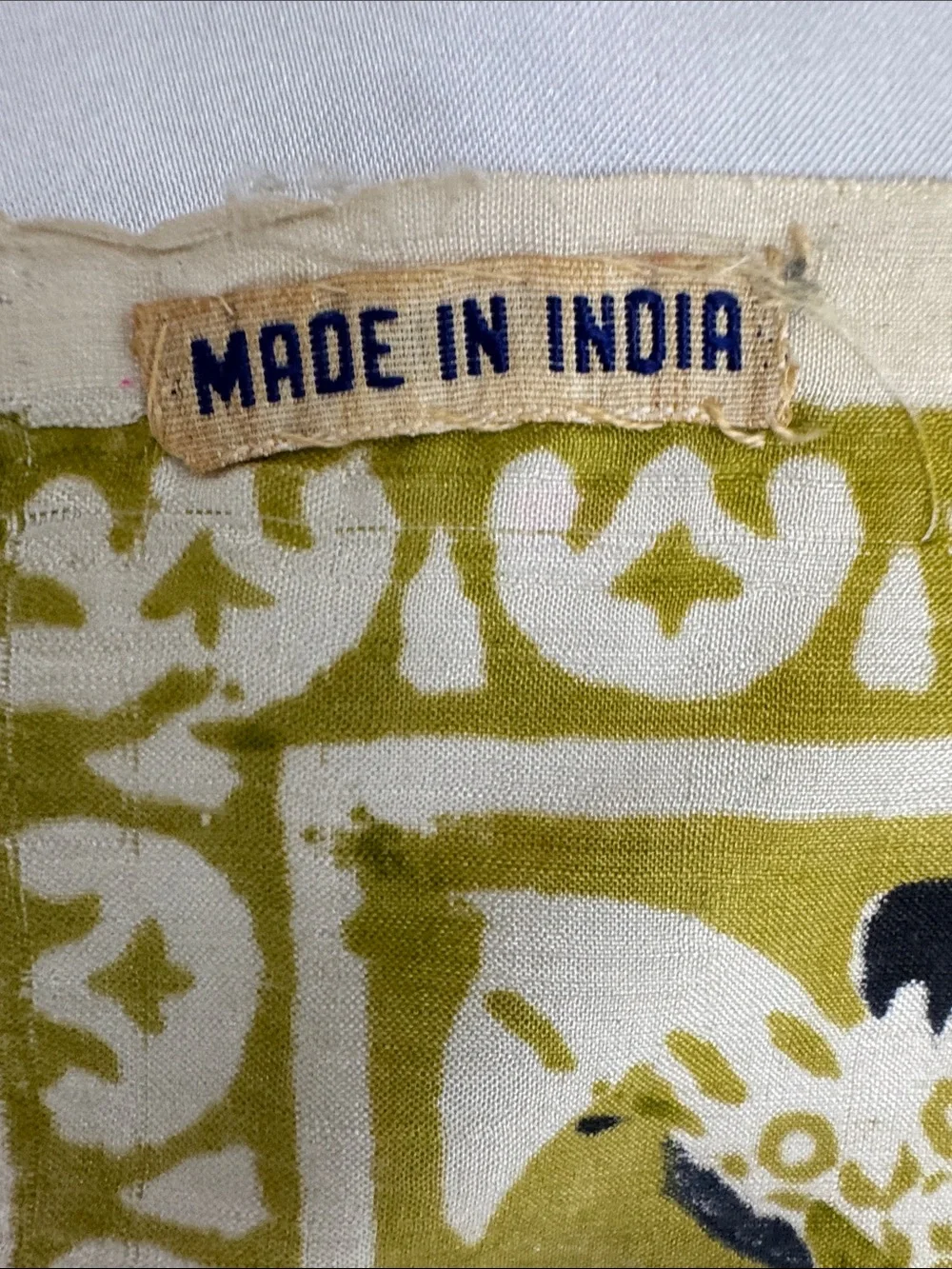 Vintage Made in Indian Hand Block Silk Printed Scarf Retro